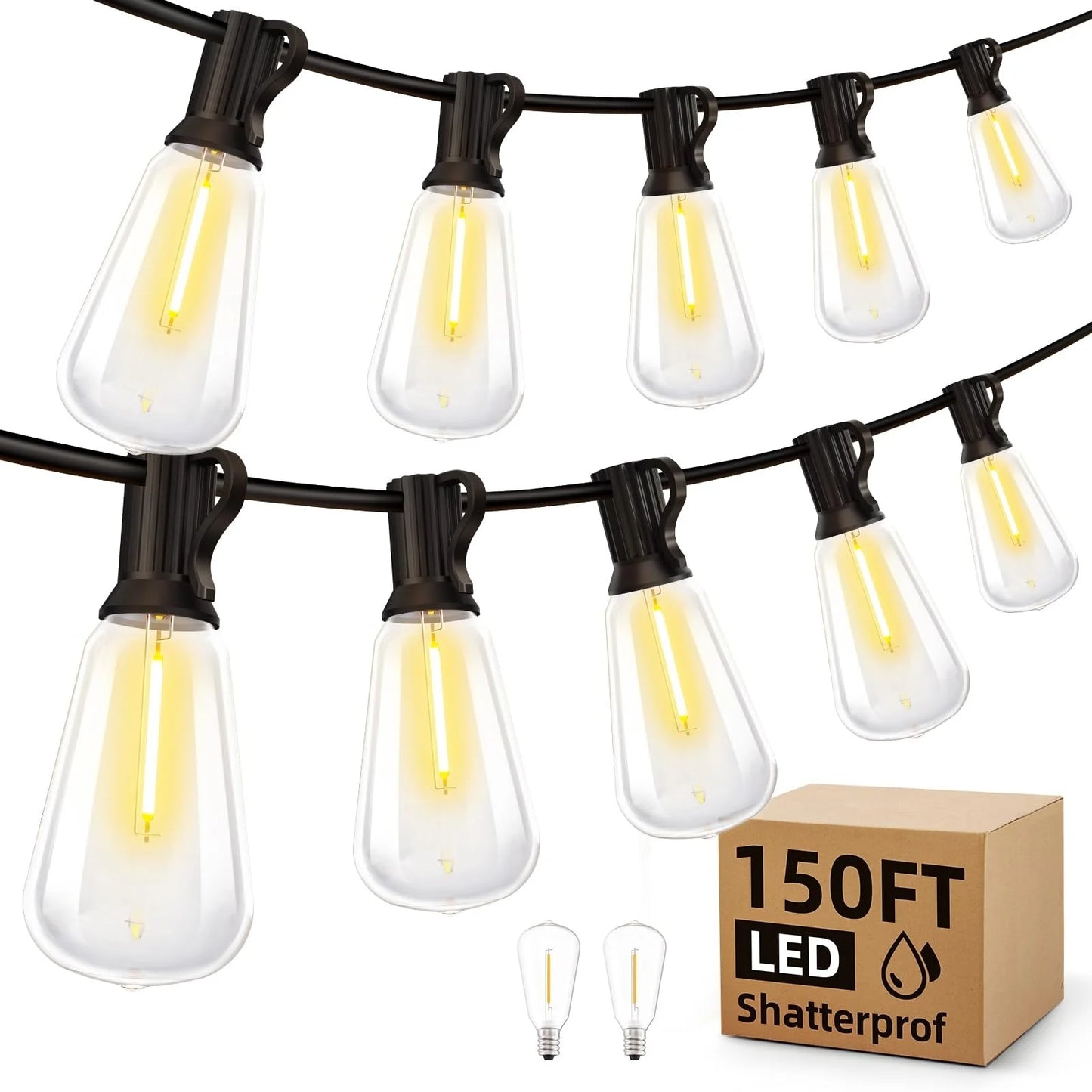200FT LED ST38 Ball String Lights Waterproof Outdoor Garden Garland String Lights Terrace Garden Pub Christmas Party Decoration