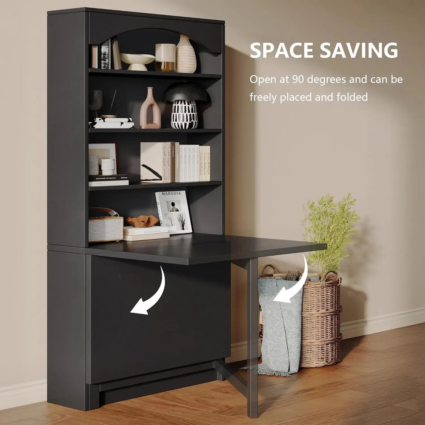 6-Tier Bookshelf with Folding Table, 72.8” Tall Open Storage Bookcase, Large Storage Capacity, Modern Display Shelf, Customized