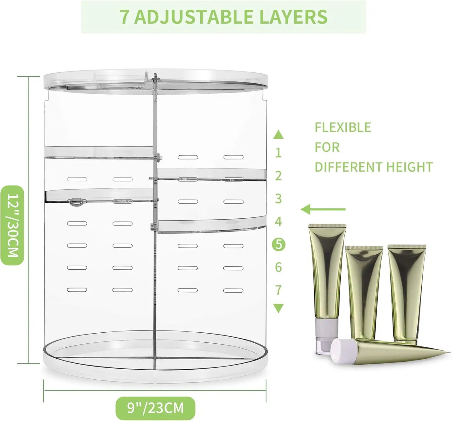 360 Rotating Makeup Organizer for Countertop, Spinning Cosmetic Holder with Adjustable Storage for Bedroom Vanity
