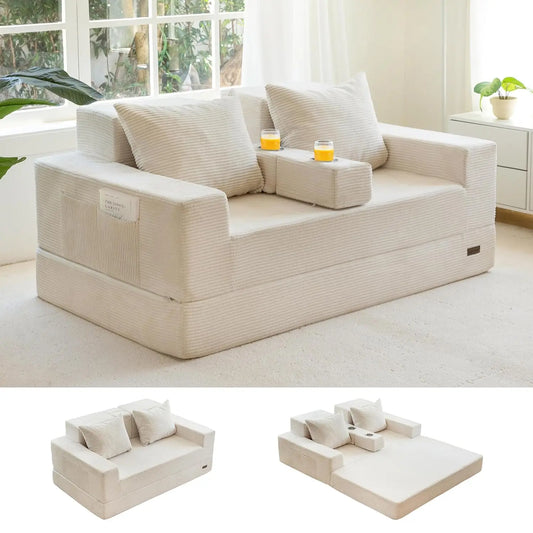 64in Foldable Loveseat Sofa Bed 4-in-1 Recliner Sleeper w 2 Cup Holders Floor Couch Living Room No Assembly Green Customized