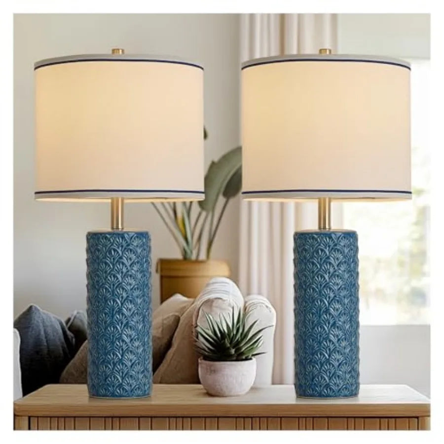 Farmhouse Bedside Table Lamp Set of 2, Modern Ceramic Lamps for Living Room, 3 Color Temperature Rustic Table Lamps for Bedroom