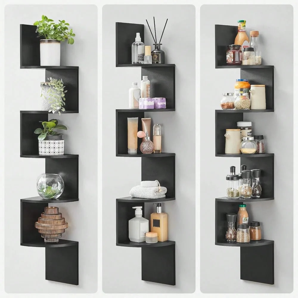 Shelf Wall Mount, 5-Tier Floating Corner Bookshelf, Plant Shelf For Bedroom, Living Room, Bathroom, Home Office