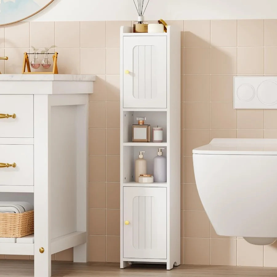 Slim Bathroom Storage Cabinet Corner Narrow Cabinet With 2 Doors And Adjustable Shelf Freestanding Small Bathroom Organ