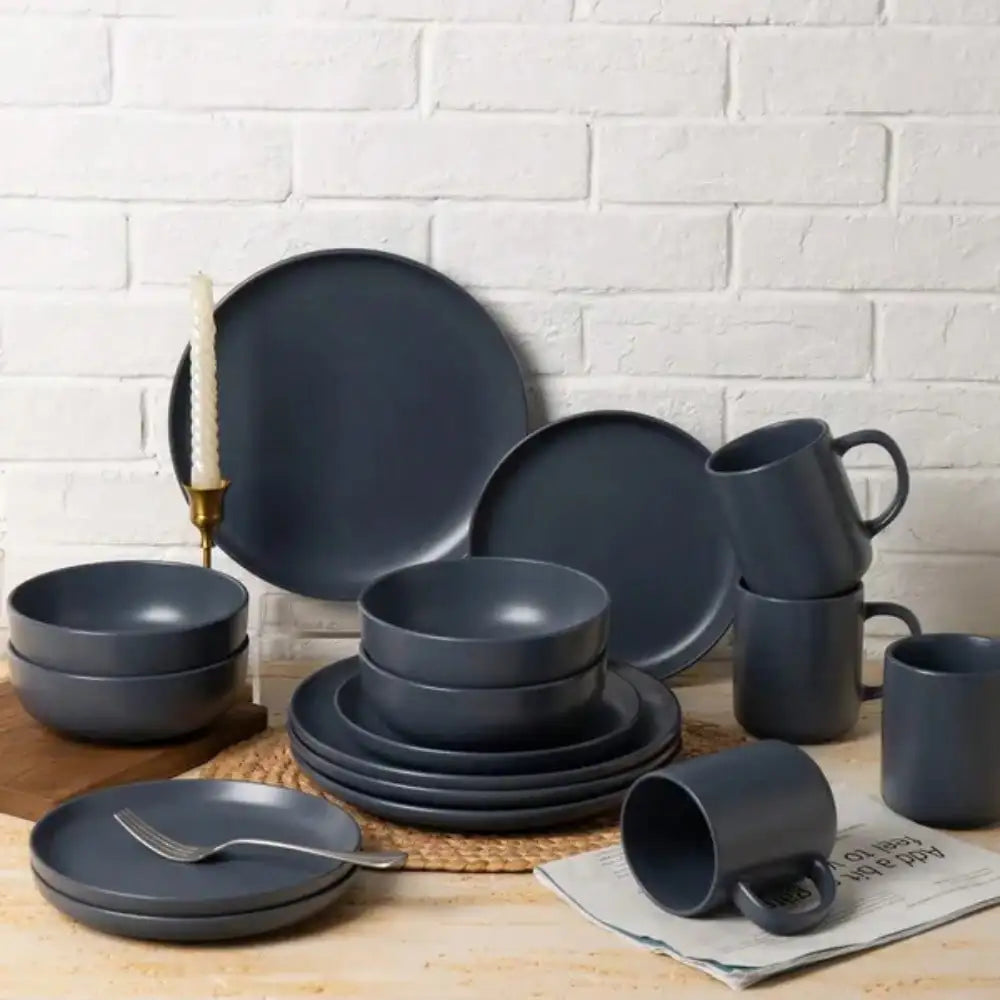 12-Piece Stoneware Dinnerware Sets With Mugs | Microwave & Dishwasher Sa Fe | Stackable Matte Glaze Kitchenware For 3