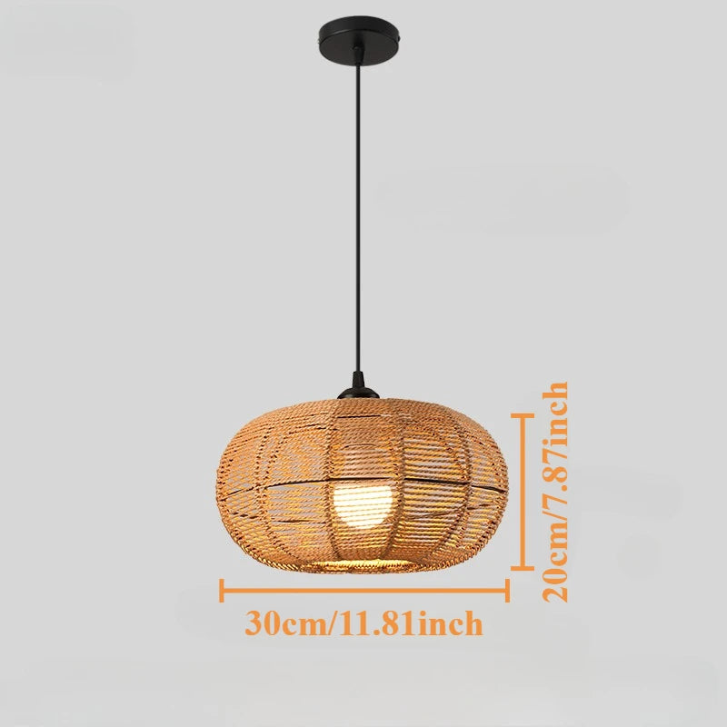 Natural Rattan Chandelier Small Paper Rope Pendant Light E26/E27 Ceiling Lamp Dining Living Room Bedroom Kitchen Island