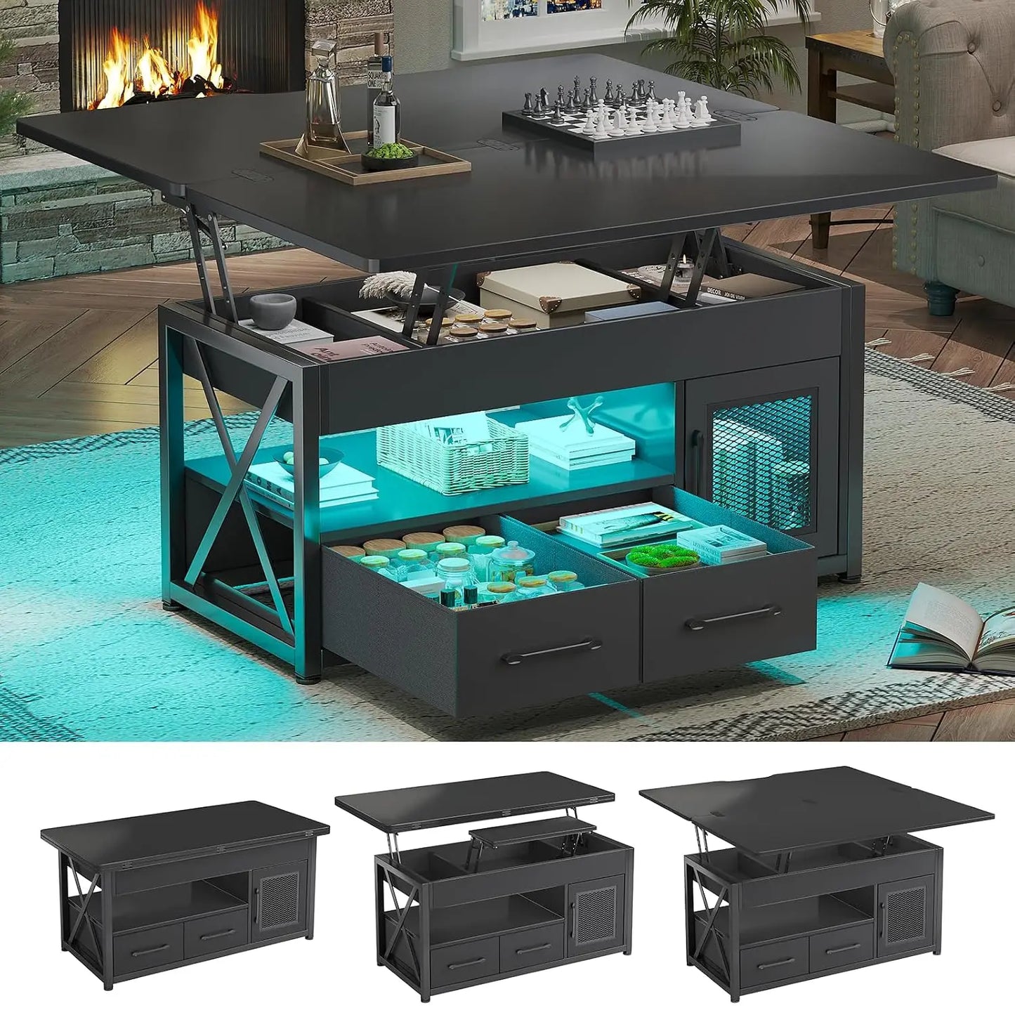 40" Farmhouse 4-in-1 Lift Top Coffee Table with Storage Cabinet for Living Room, Custom