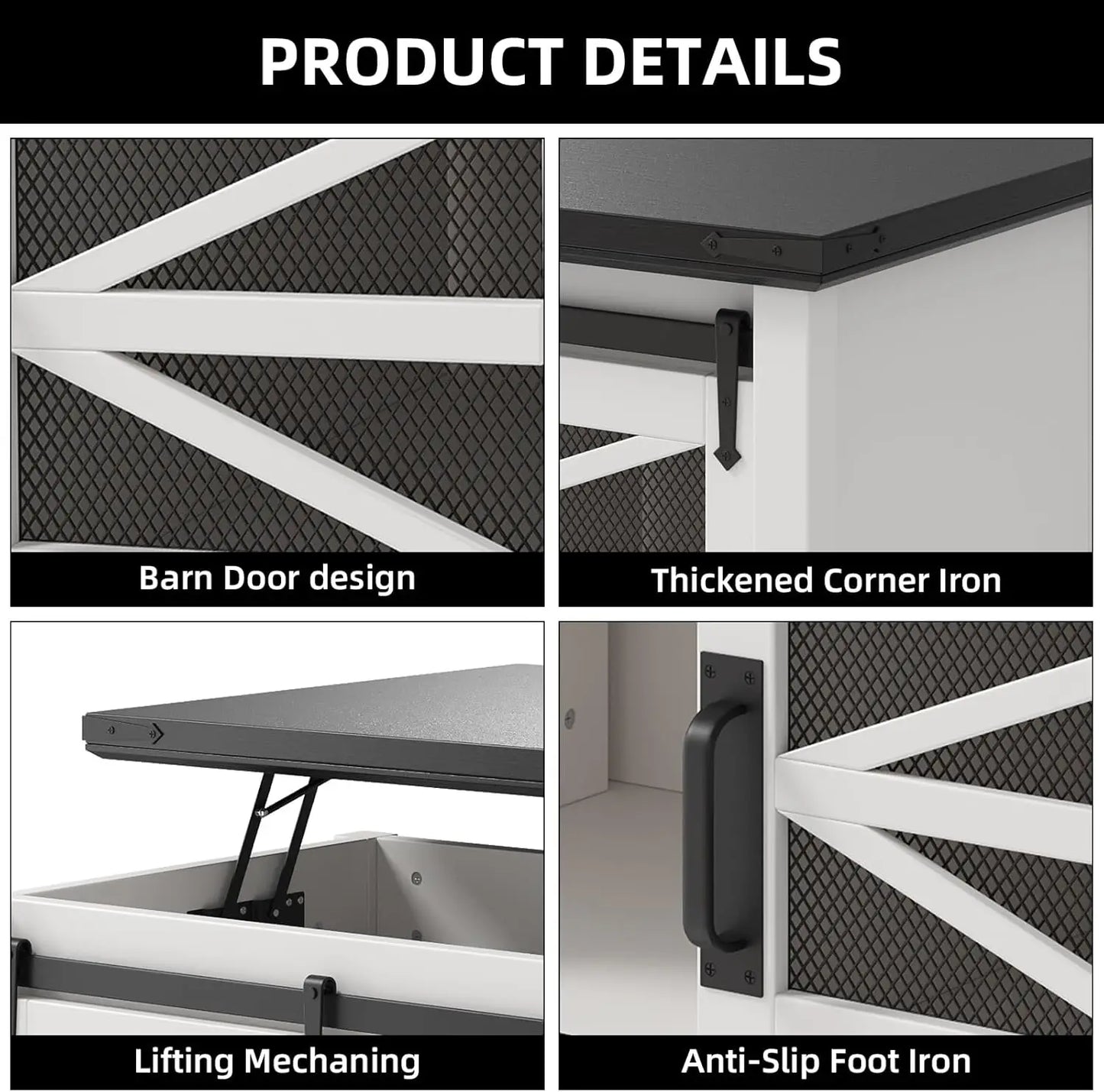 Lift Top Coffee Table with Sliding Barn Doors Large Storage Compartment Rectangle Entryway Desktop for Living Room Home Office