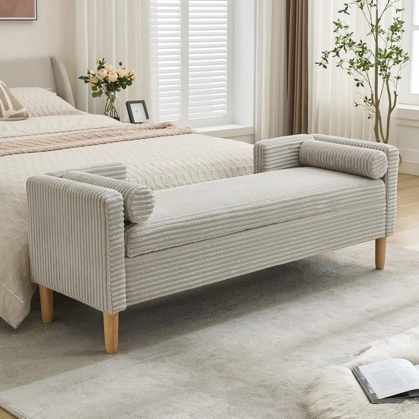 65.35" W Ottoman with Storage Bench for Bedroom End of Bed with Removable Pillows Upholstered Storage Ottoman Bench, Customized