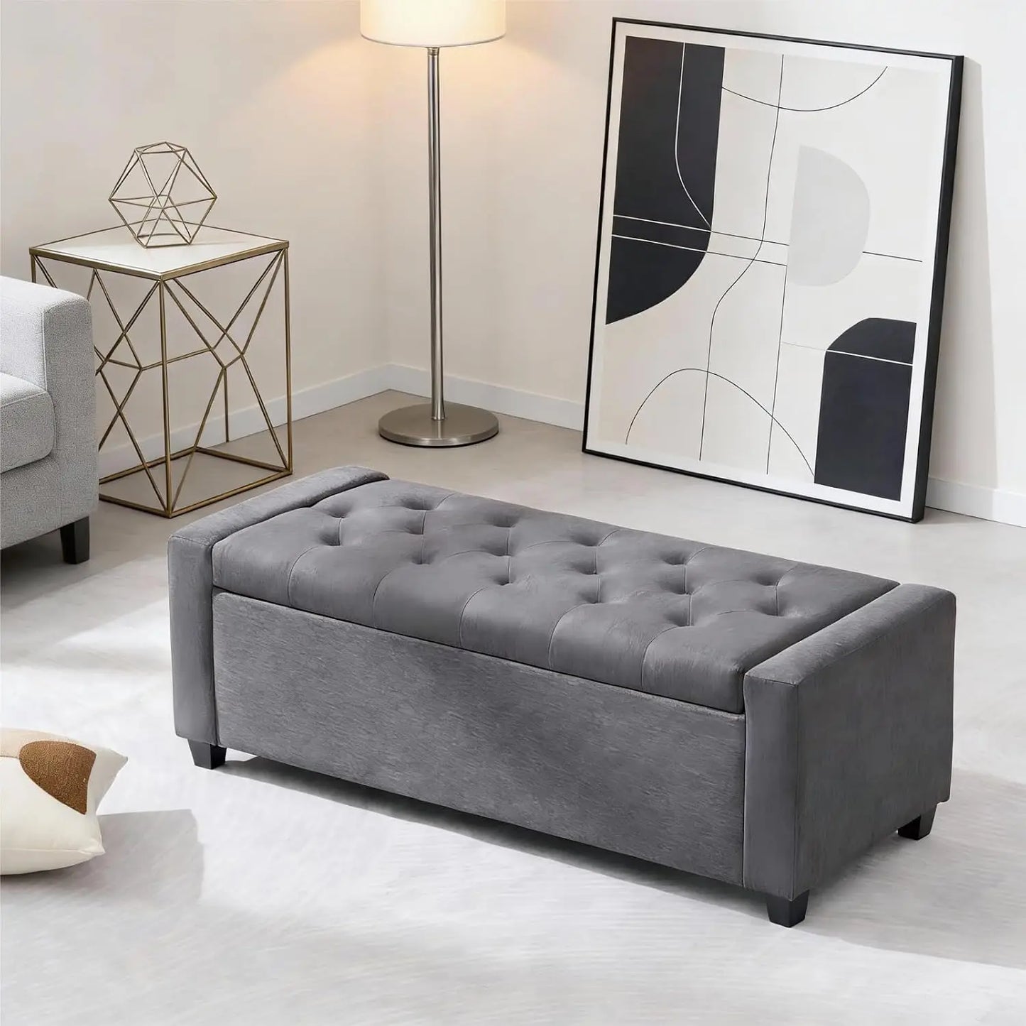 65.35" W Ottoman with Storage Bench for Bedroom End of Bed with Removable Pillows Upholstered Storage Ottoman Bench, Customized