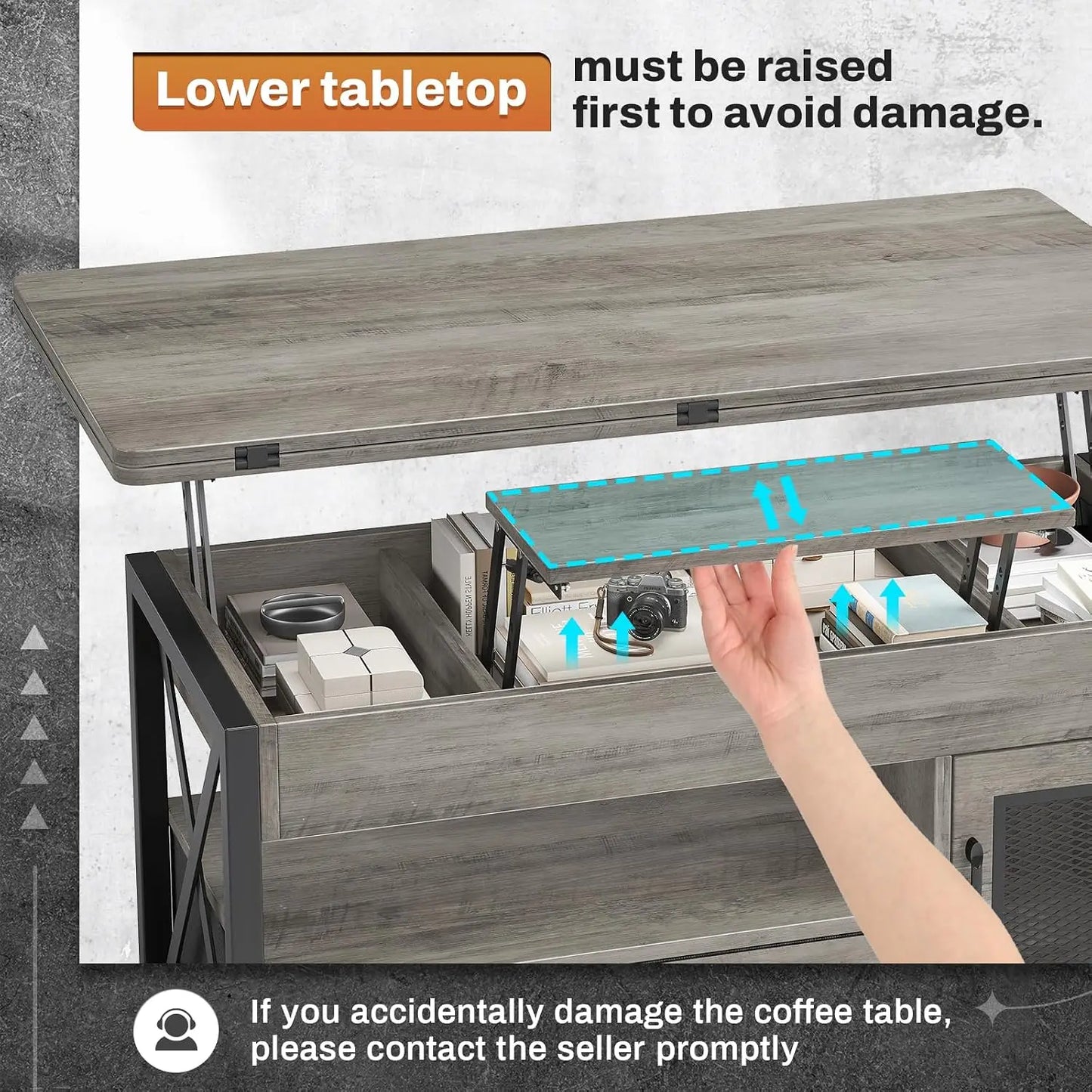 40" Farmhouse 4-in-1 Lift Top Coffee Table with Storage Cabinet for Living Room, Custom