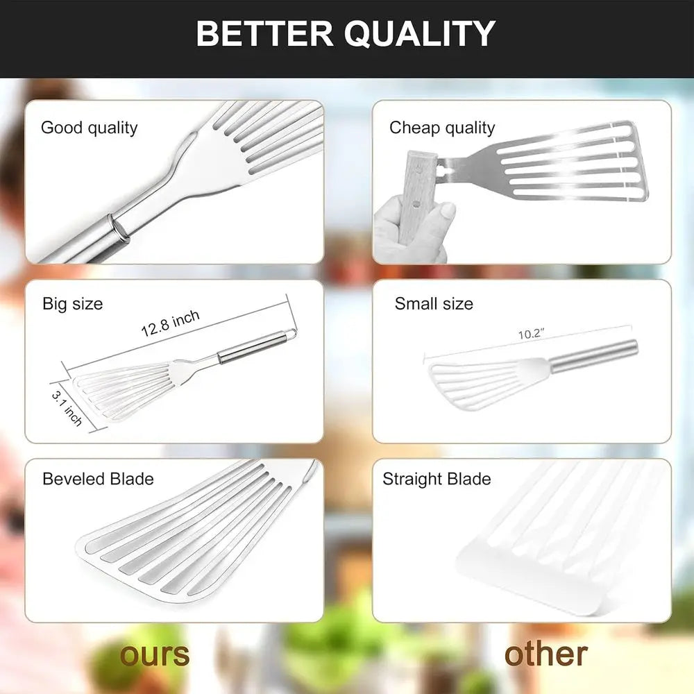 Premium 2-Piece Stainless Steel Turner and Cooking Grilling Spatula
