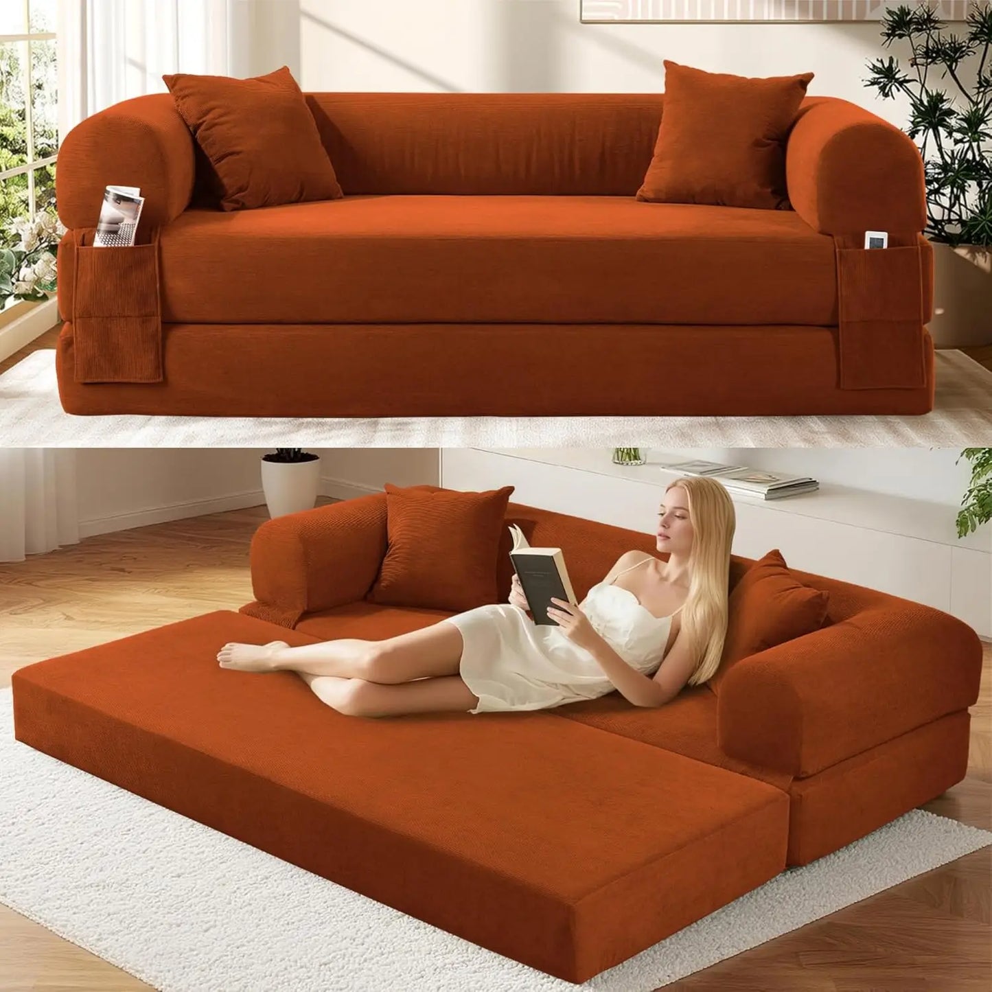 Convertible Futon Sofa Bed,80" Folding Pull Out Couch Bed with Storage,Queen Sleeper Sofa Bed,Compressed Couch, Customized
