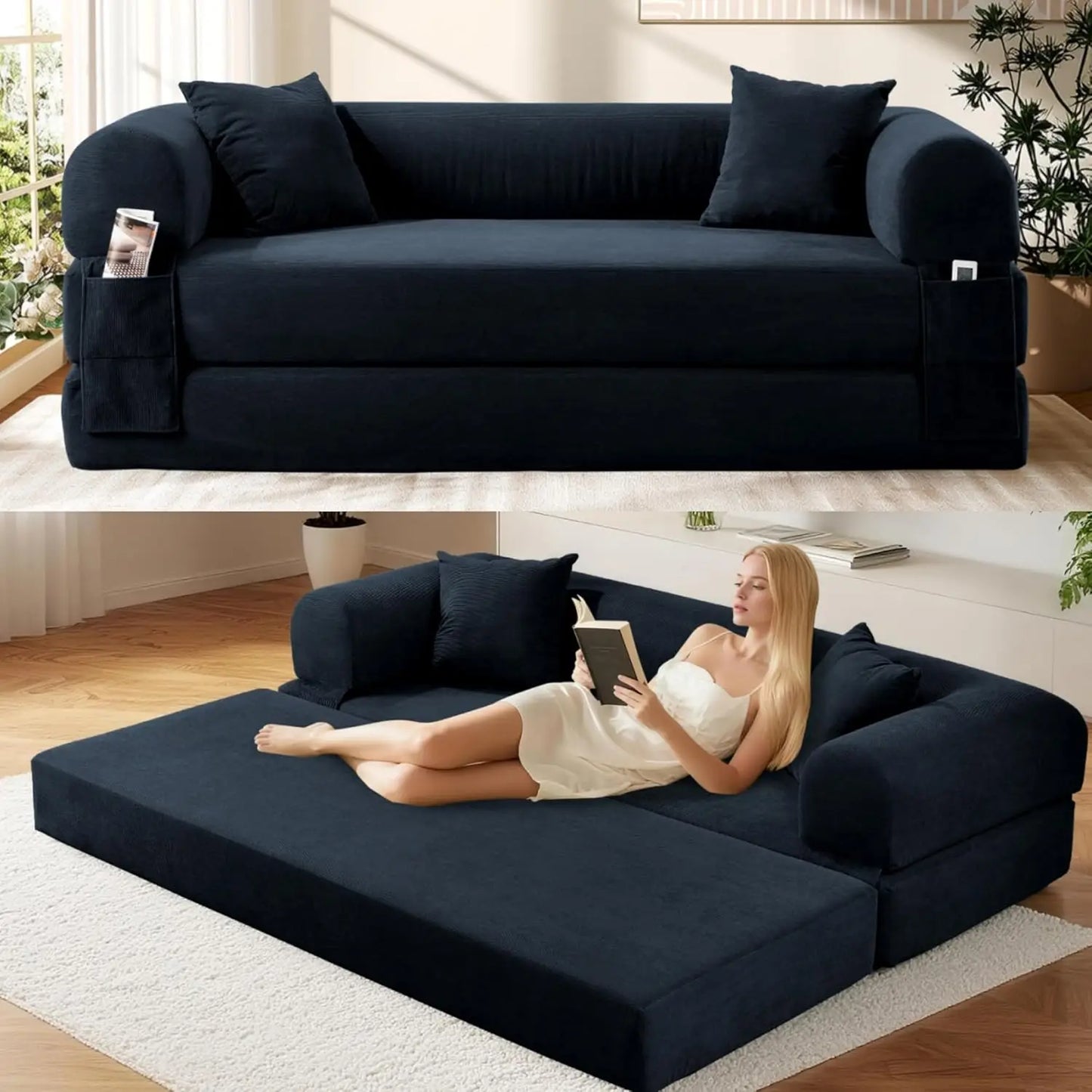 Convertible Futon Sofa Bed,80" Folding Pull Out Couch Bed with Storage,Queen Sleeper Sofa Bed,Compressed Couch, Customized