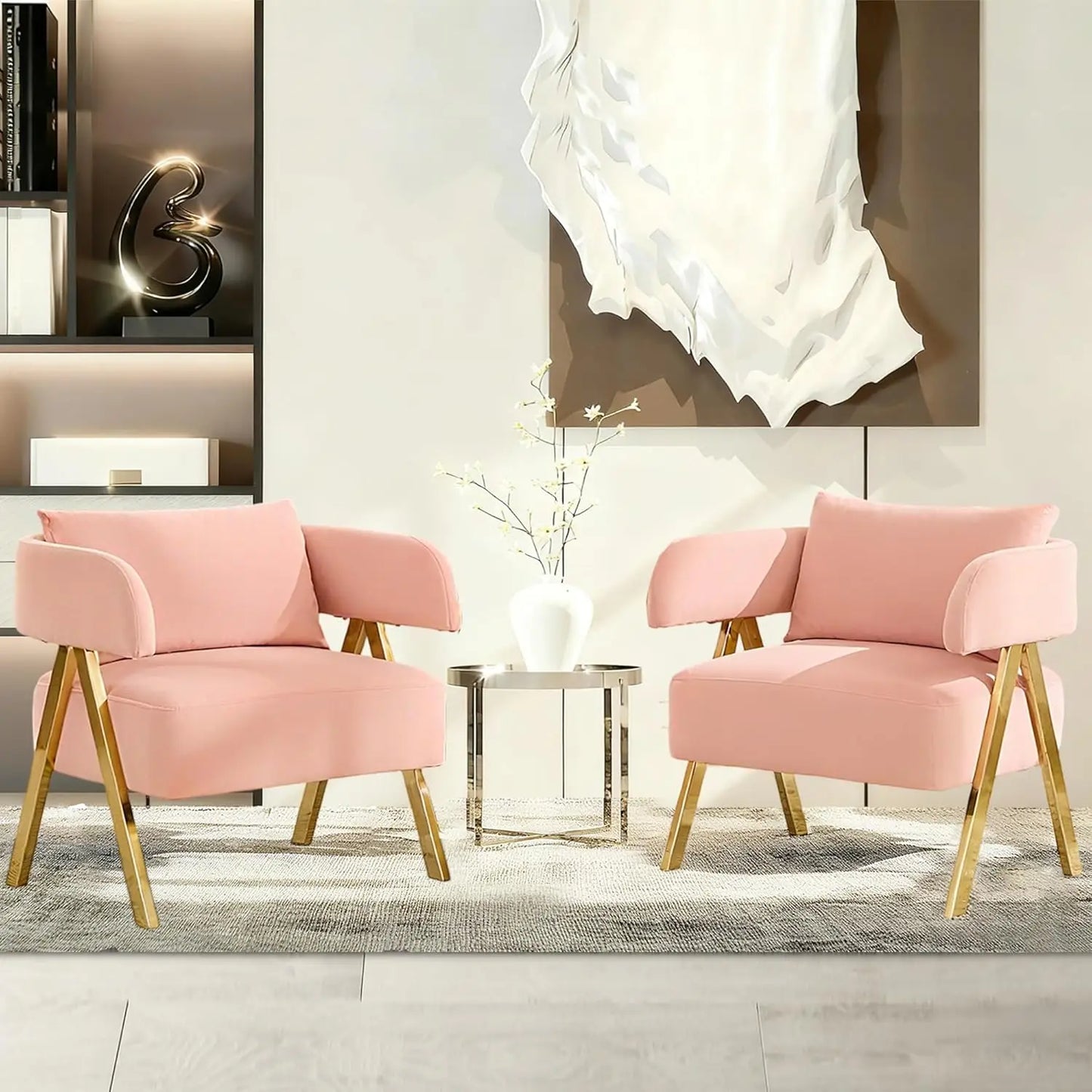 Modern Velvet Barrel Accent Chairs Set of 2, Comfy Reading Armchair for Living Room & Bedroom, Custom