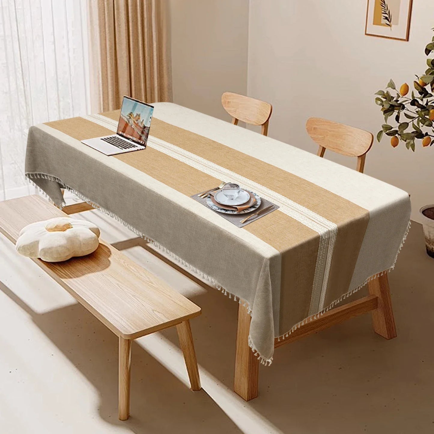 Cotton and Linen Waterproof Dining Tablecloth – Modern Minimalist Table Cover & Desk Mat