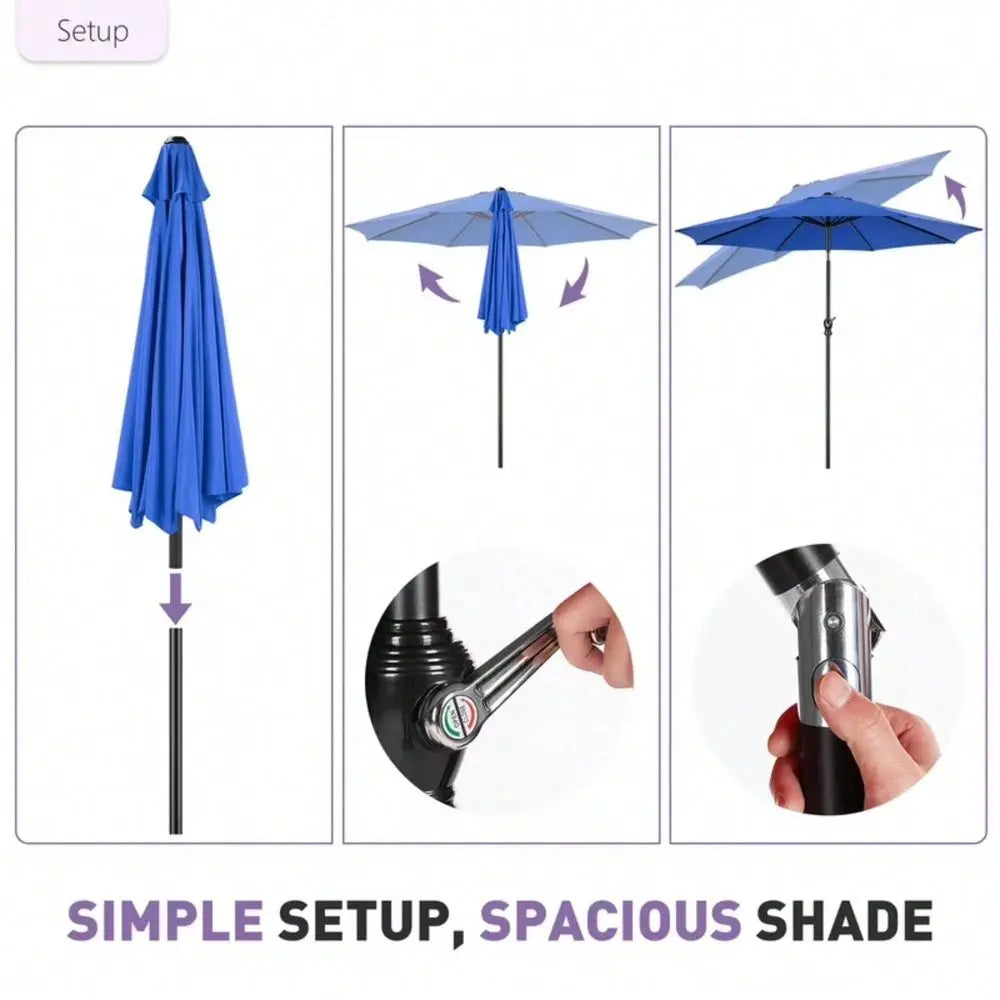 9FT Outdoor Patio Umbrella Outdoor Table Umbrella With Push Button Tilt And Crank, Market Umbrella 8 Sturdy Ribs UV Protection