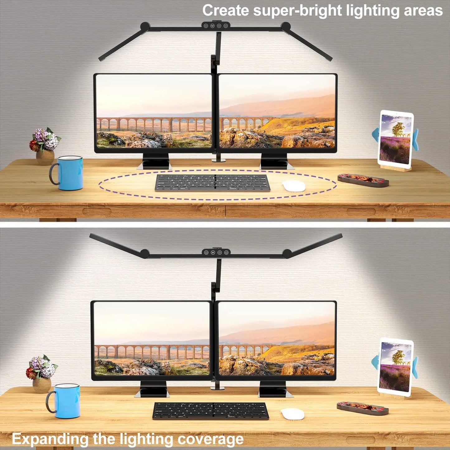 Three-head Desk Lamp With Memory Function, Five Color Temperatures, Five Brightness Levels, 45-degree Angle Design For Desk Use