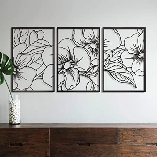 Minimalist Floral Single Line Metal Wall Art Decor - 18"X12" 3 Packs Floral Abstract Minimalist Lines Wall signs for Hanging ho